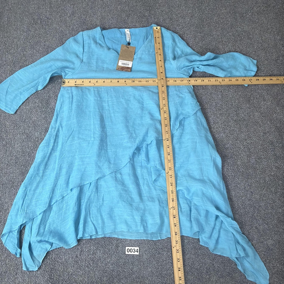 Aria Handmade Top Sky Blue Athena Tunic Cotton Lagenlook Sustainable Sz Medium - Picture 5 of 12